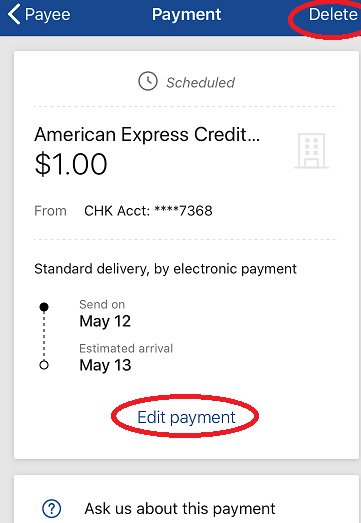 Editing payments Mobile Step 2