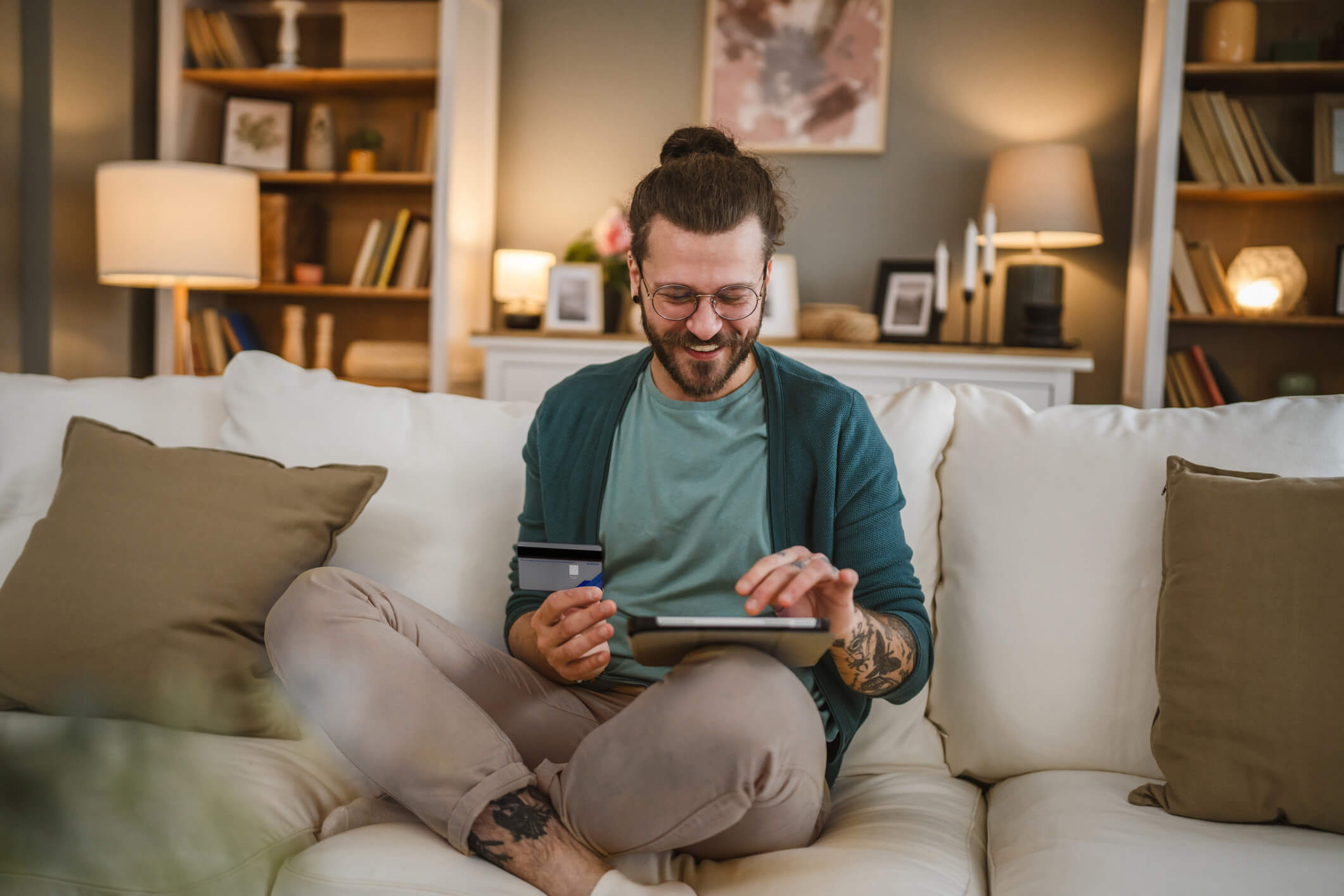 Person banking on tablet